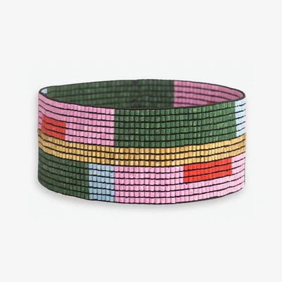 Kenzie Colorblock Beaded Stretch Bracelet Pink and Light Blue | INK+ALLOY
