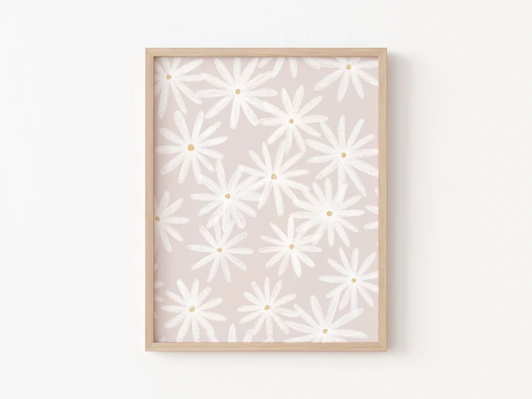 Neutral Daisy Print, Minimal Daisy flower print, cute flower printable, minimal daisy art print, ... | Etsy (US)
