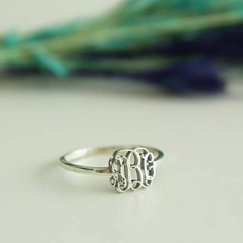 Sterling Silver Monogram Initial Ring, Personalized Dainty Ring, Custom Letter Ring | Silver, Gold,  | Etsy (US)
