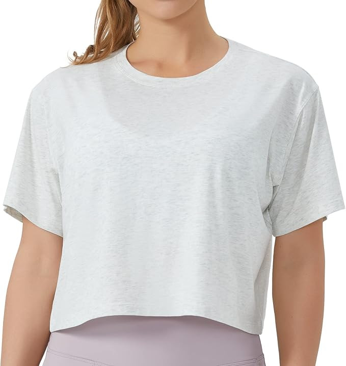 THE GYM PEOPLE Women's Workout Crop Top T-Shirt Short Sleeve Boxy Yoga Running Cropped Basic Tee | Amazon (US)