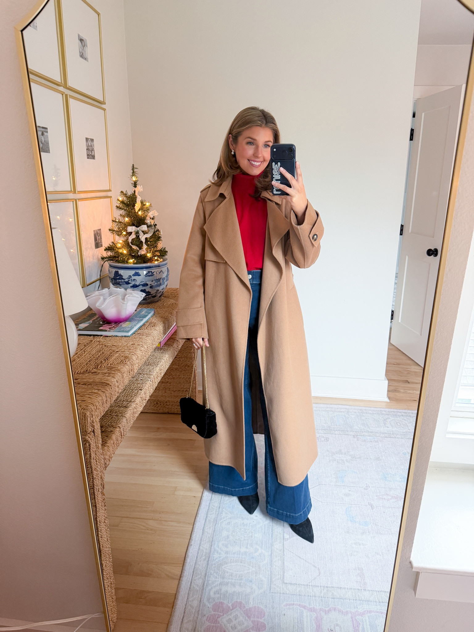 Dressy casual winter outfit idea! Wearing an XS in coat and sweater and S in jeans. Exact coat is old, linked similar 