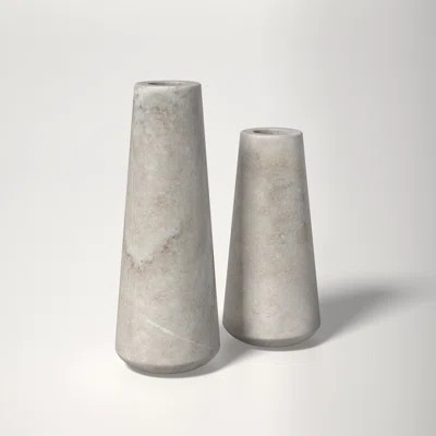 Tellis Set Of 2 White/Brown Marble Taper Candle Holders | Wayfair North America