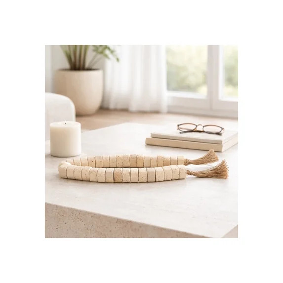 Garland with Travertine Beads and Jute Tassels for Home, Bathroom and Room Decor - Accent for Off... | Walmart (US)