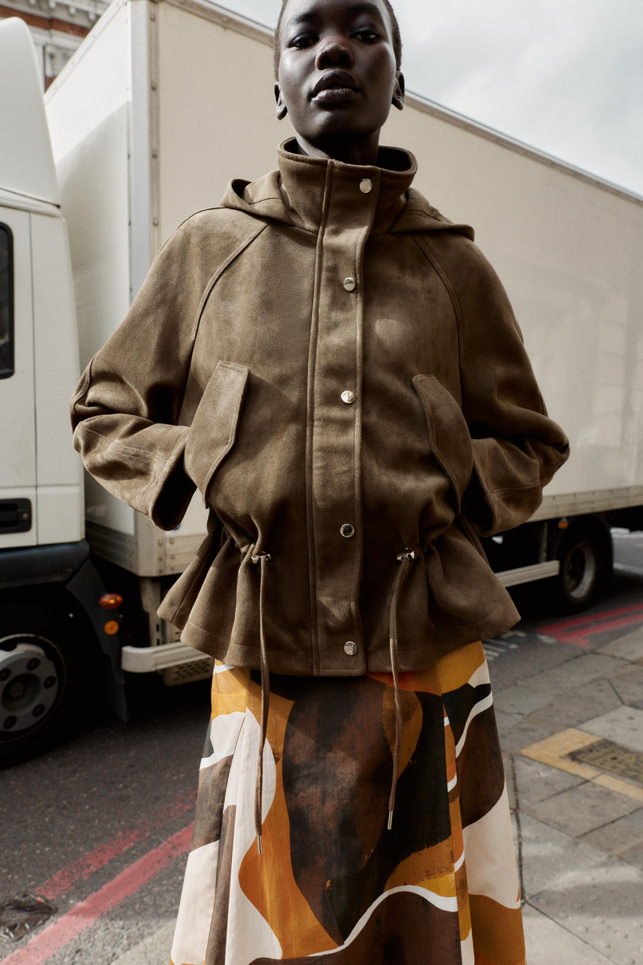 FAUX SUEDE JACKET WITH HOODIE | Zara US