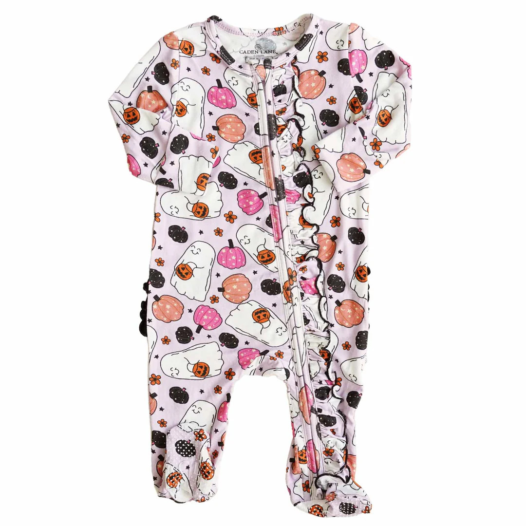 Girly Ghouls Ruffle Zipper Footie | Caden Lane
