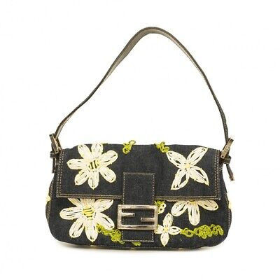 Authenticity GuaranteeFENDI Mamma Baguette Denim Shoulder Bag FF Blue Flower Rare 250329T | eBay US
