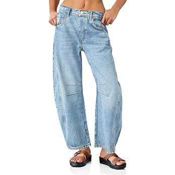 PLNOTME Women's Baggy Boyfriend Jeans Vintage Wide Leg Mid Rise Barrel Denim Ankle Pants | Amazon (US)