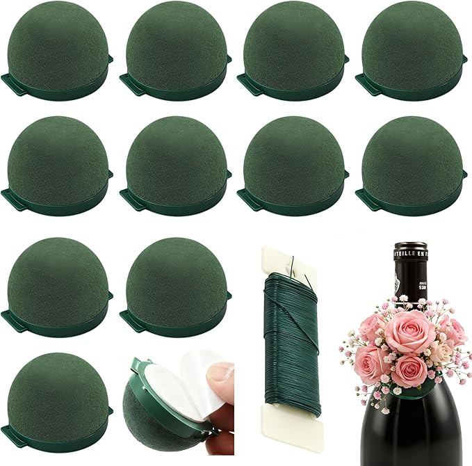12 Pack Floral Foam Round, Green Mini Flower Holder Supplies Florist Form Blocks for Wine Bottle ... | Amazon (US)