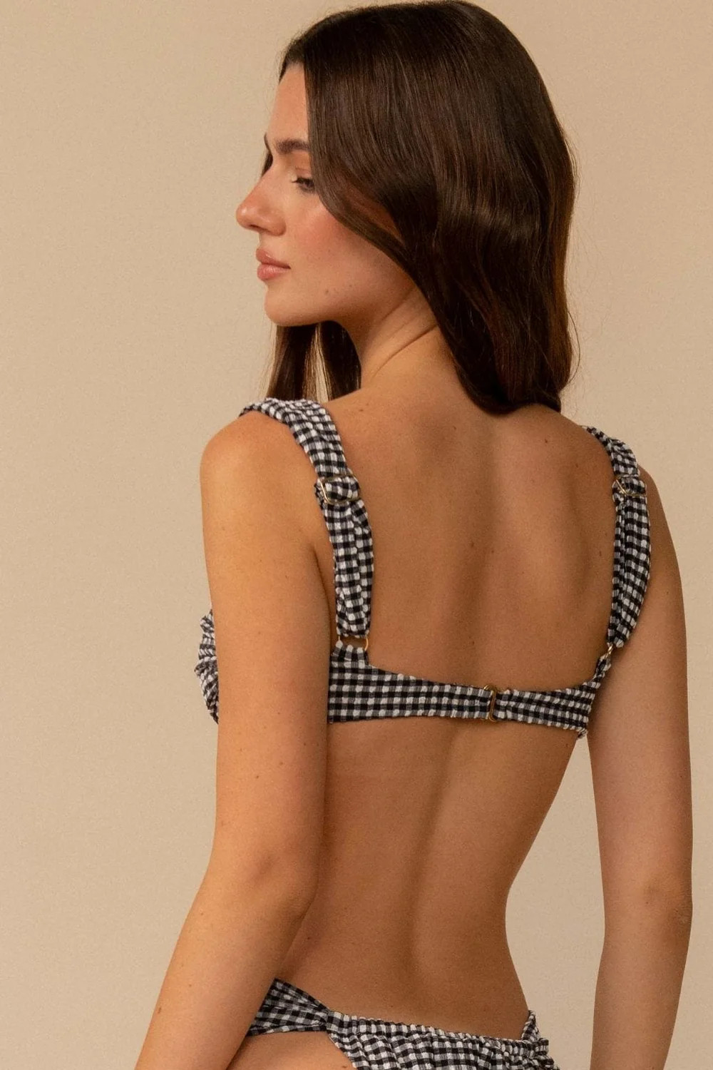 Black & White Micro Gingham Tori Ties Bandeau Bikini Top | Montce