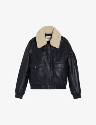 CLAUDIE PIERLOT Captain shearling-collar leather jacket | Selfridges