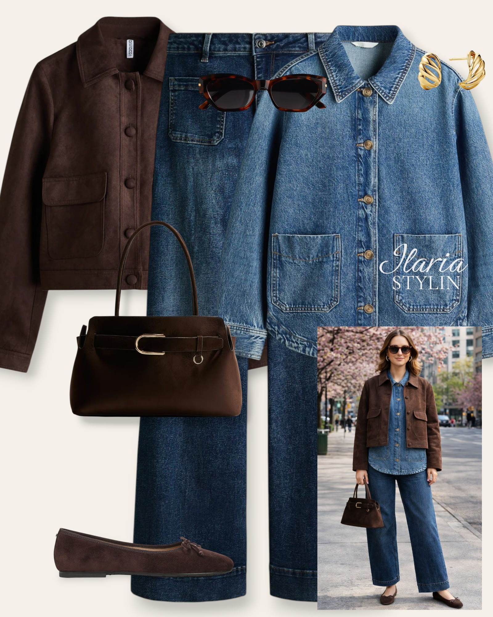 Classic denim layered with rich browns 🤎Timeless textures coming together for that effortlessly put-together feel. ✨outfit ideas, spring outfit, suede jacket, brown jacket, casual jacket, denim shacket, blue jeans, straight jeans, suede flats, suede ballet flats, brown flats, suede bag, brown bag, handbag, suede bag, casual outfit, casual chic outfit

#LTKSeasonal #LTKootd #LTKU