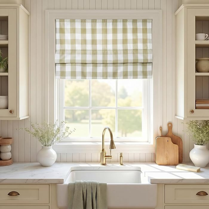 TWOPAGES No Drill Cordless Buffalo Plaid Roman Shades Gingham Checkered Roman Blinds for Windows,... | Amazon (US)