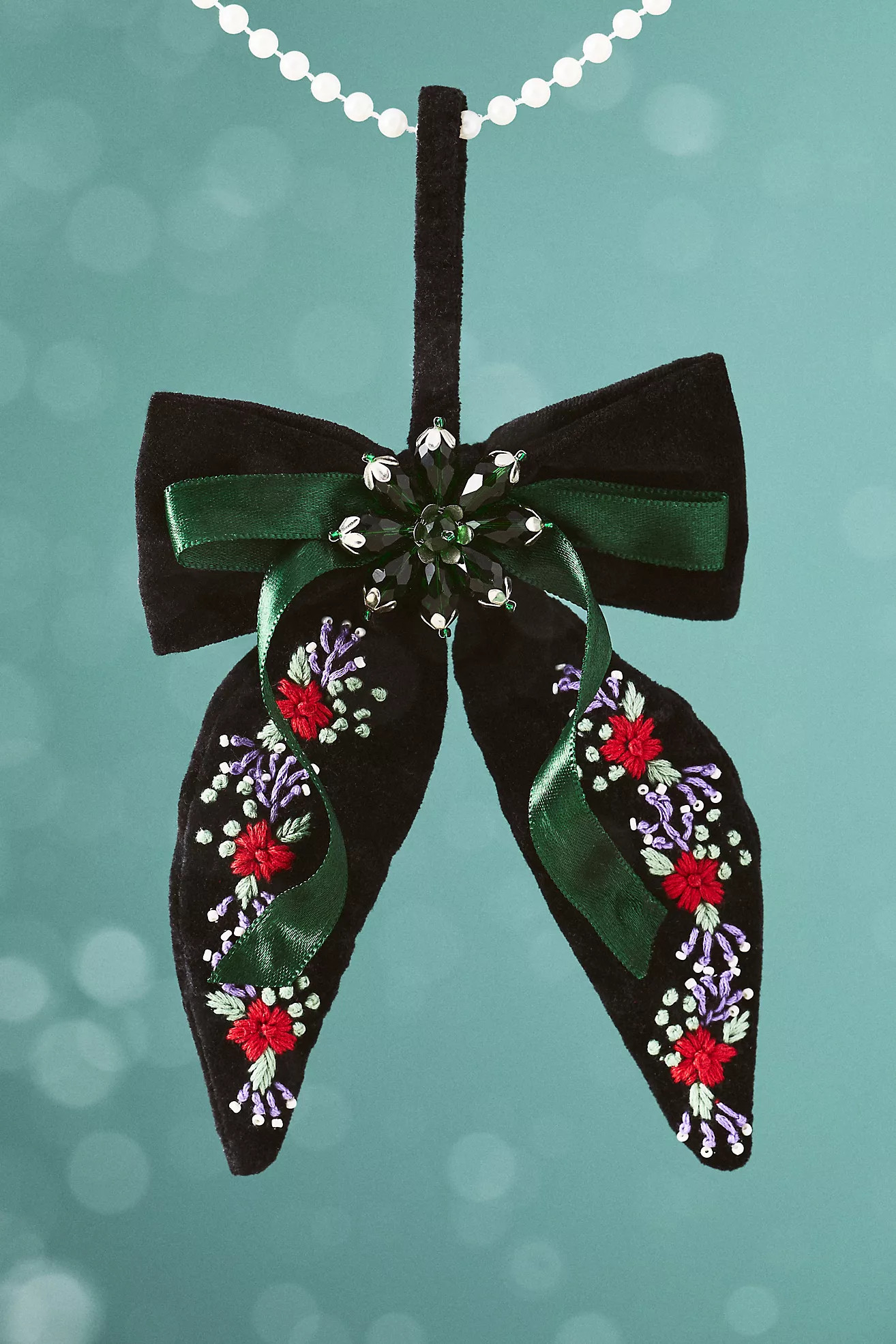 Gigi Embroidered Velvet Bow Ornament | Anthropologie (US)