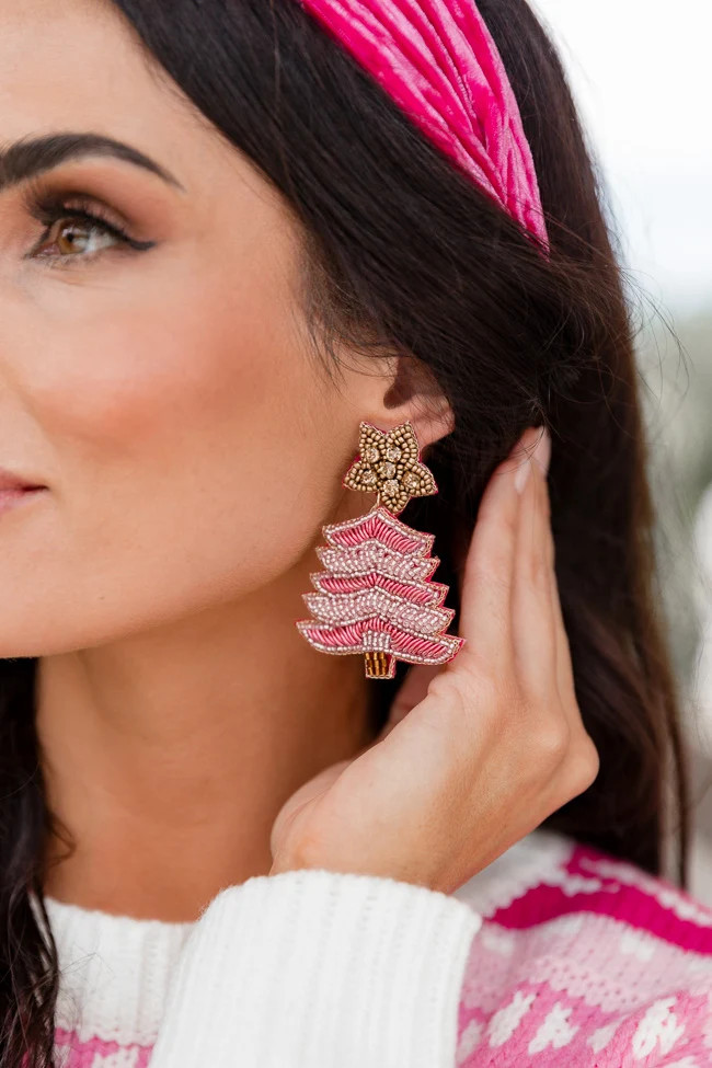 Striped Hot Pink Christmas Tree Earrings | Pink Lily