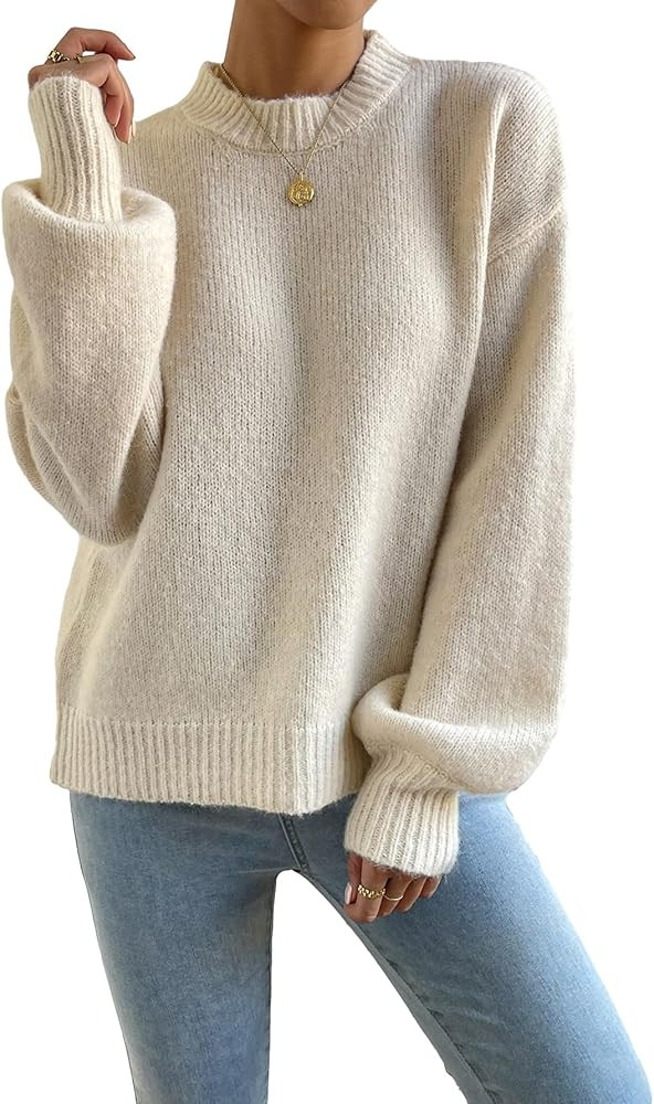 Verdusa Women's Mock Neck Drop Shoulder Long Sleeve Solid Pullovers Warm Sweater | Amazon (US)
