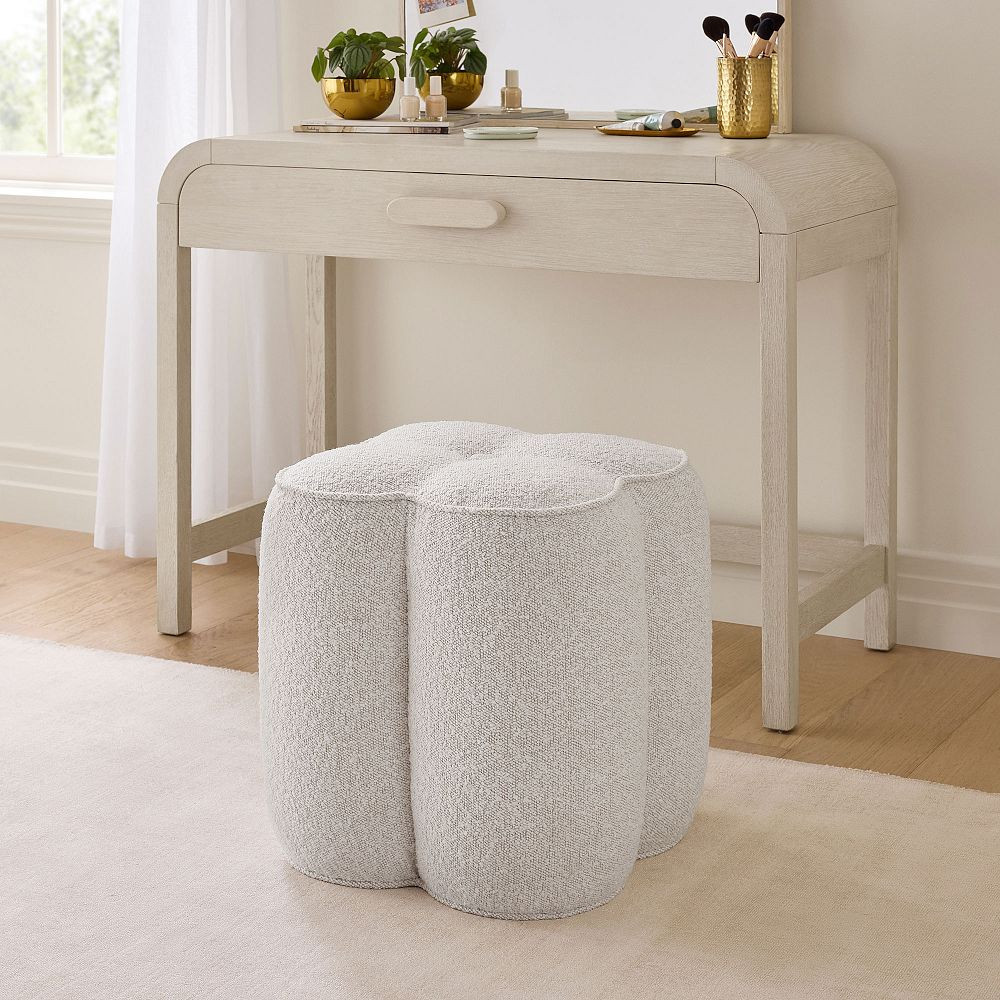 Clover Vanity Stool, Chunky Boucle Ivory | Pottery Barn Teen