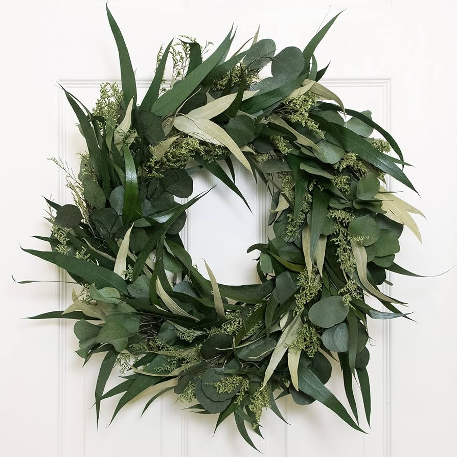 ANDALUCA 20" Preserved Willow and Silver Dollar Eucalyptus Wreath (Willow Silver Dollar) | Amazon (US)