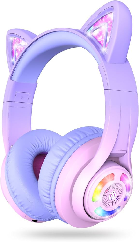 iClever Cat Ear Kids Bluetooth Headphones, LED Lights Up, 74/85/94dB Volume Limited, 50H Playtime... | Amazon (US)