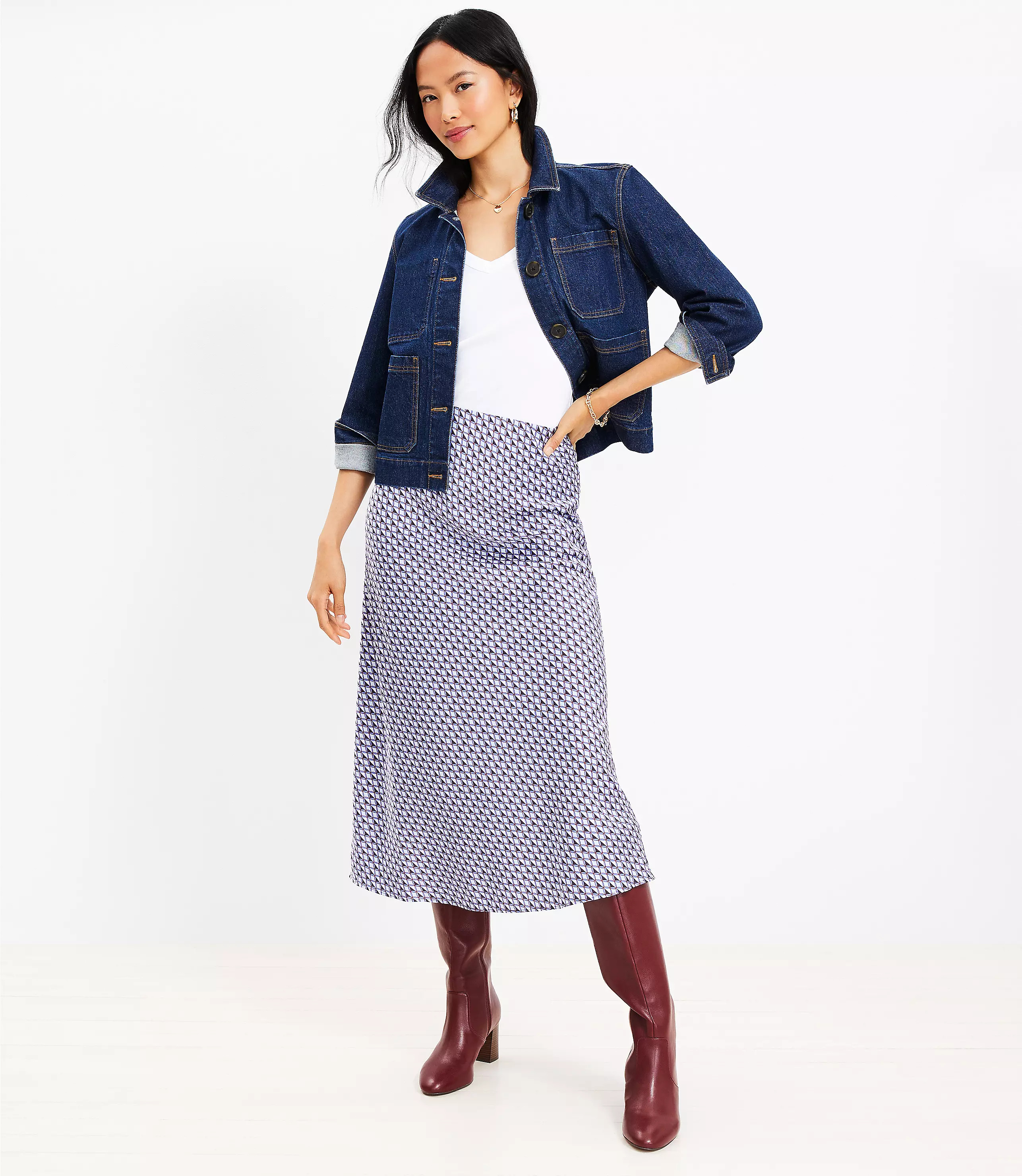 Petite Geo Bias Midi Skirt | LOFT