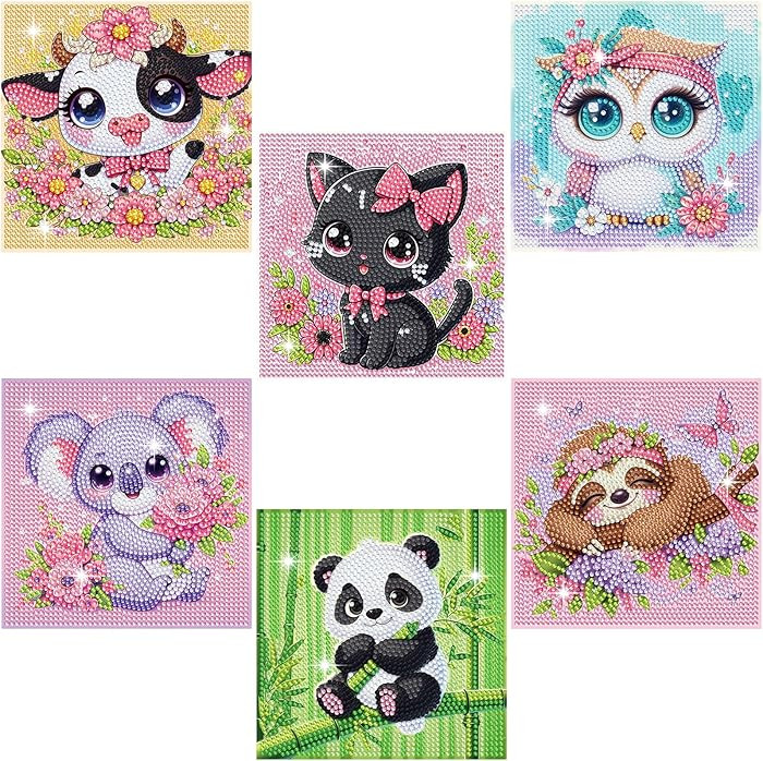 NANZHOO Diamond Art Kits for Kids, 5D Cartoon Diamond Painting Kits, Cute Animals, 6X6 inch | Amazon (US)