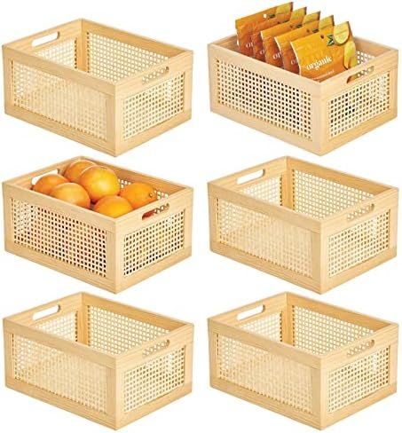 mDesign Small Decorative Wooden Crate Storage Box, Rustic Pine Wood Organizer Bin Basket w/Built-... | Amazon (US)