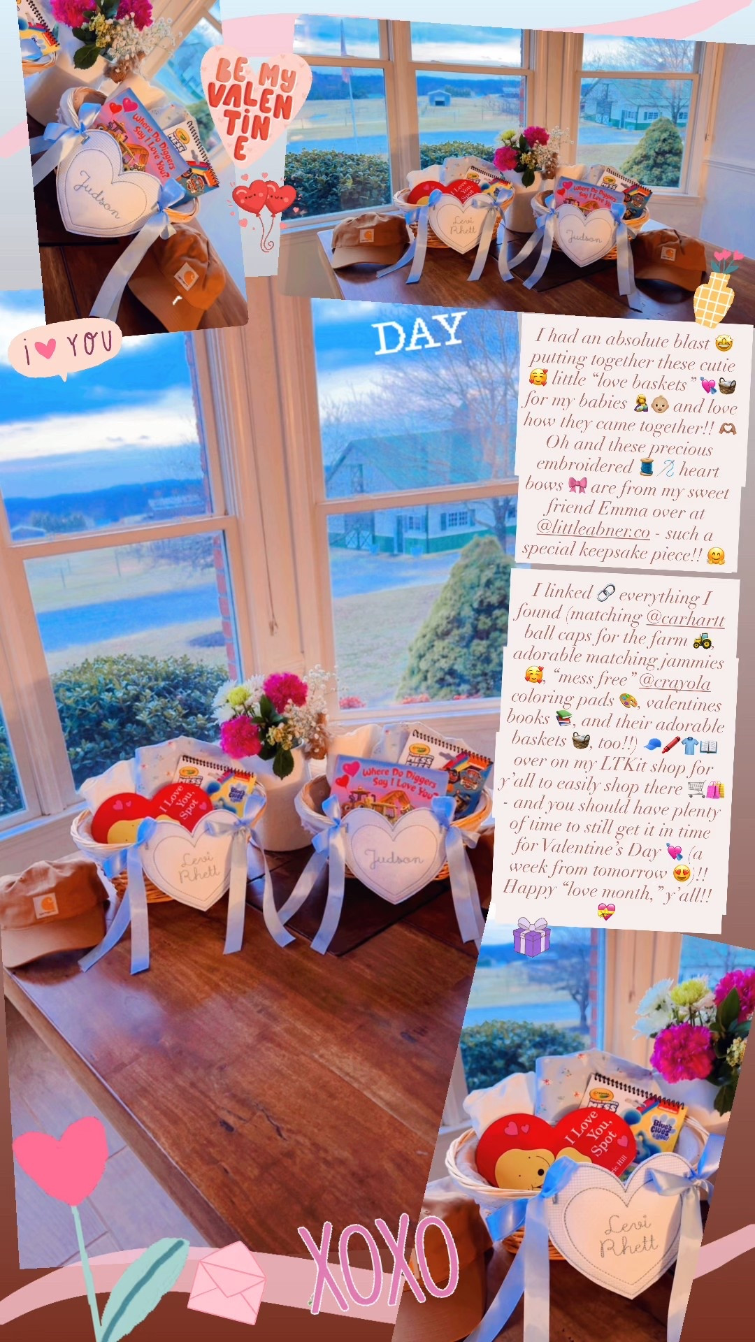 I had an absolute blast 🤩 putting together these cutie 🥰 little “love baskets” 💘🧺 for my babies 🤱👶🏼 and love how they came together!! 🫶🏽 Oh and these precious embroidered 🧵🪡 heart bows 🎀 are from my sweet friend Emma over at @littleabner - such a special keepsake piece!! 🤗

I linked 🔗 everything I found (matching @carharrt ball caps for the farm 🚜, adorable matching jammies 🥰, “mess free” @crayola coloring pads 🎨, valentines books 📚, and their adorable baskets 🧺, too!!) 🧢🖍️👕📖 over on my LTKit shop for y’all to easily shop there 🛒🛍️ - and you should have plenty of time to still get it in time for Valentine’s Day 💘 (a week from tomorrow 😍)!! Happy “love month,” y’all!! 💝

#LTKValentine