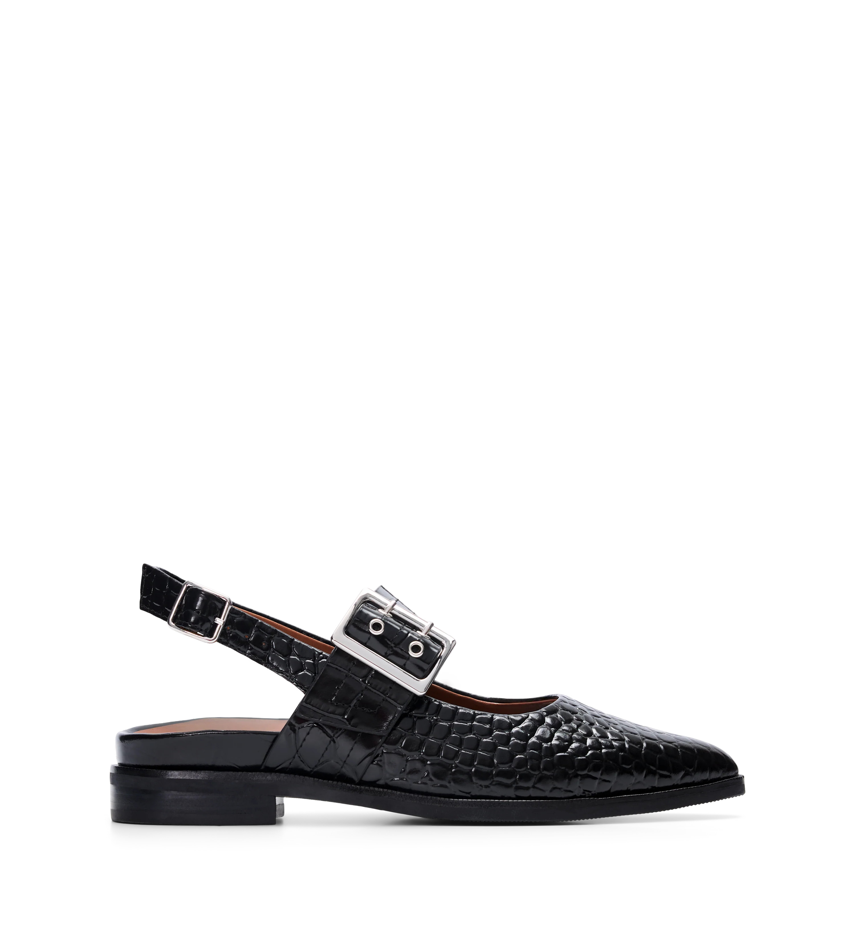 Sunbeam Black Croc Emboss Leather Flats - Bared Footwear | Bared Footwear