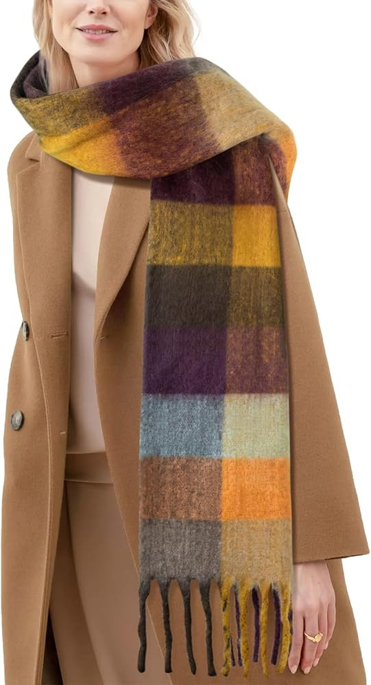 YSense Womens Winter Scarf Chunky Plaid Oversized Scarf Big Casual Tassel Thick Blanket Scarf Col... | Amazon (US)
