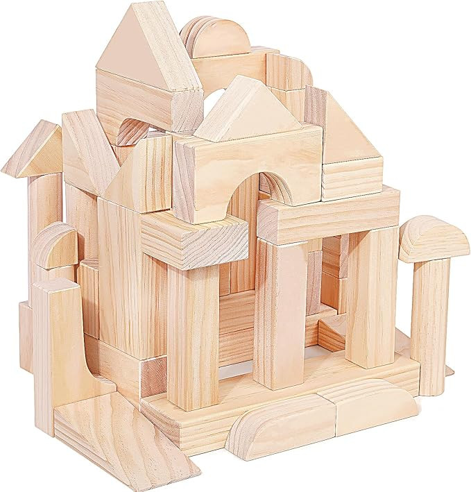 Large Wooden Building Blocks Set - Educational Preschool Learning Toys with Wooden Storage Box, T... | Amazon (US)