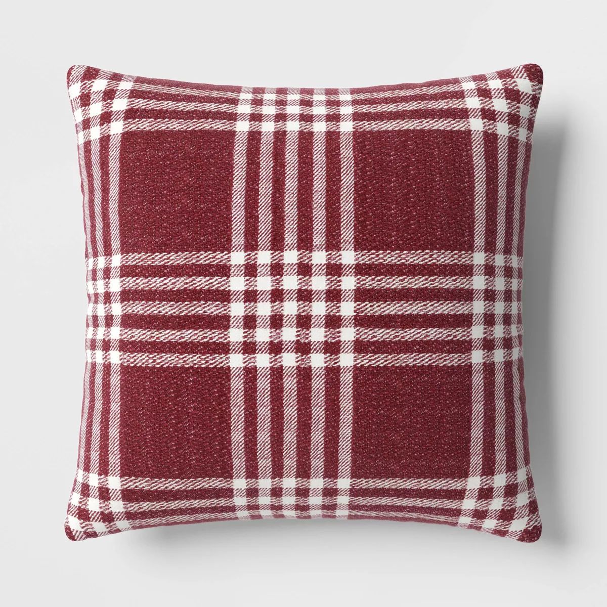 Reversible Cotton Woven Plaid Square Throw Pillow Burgundy/Cream - Threshold™: Indoor Use, Poly... | Target