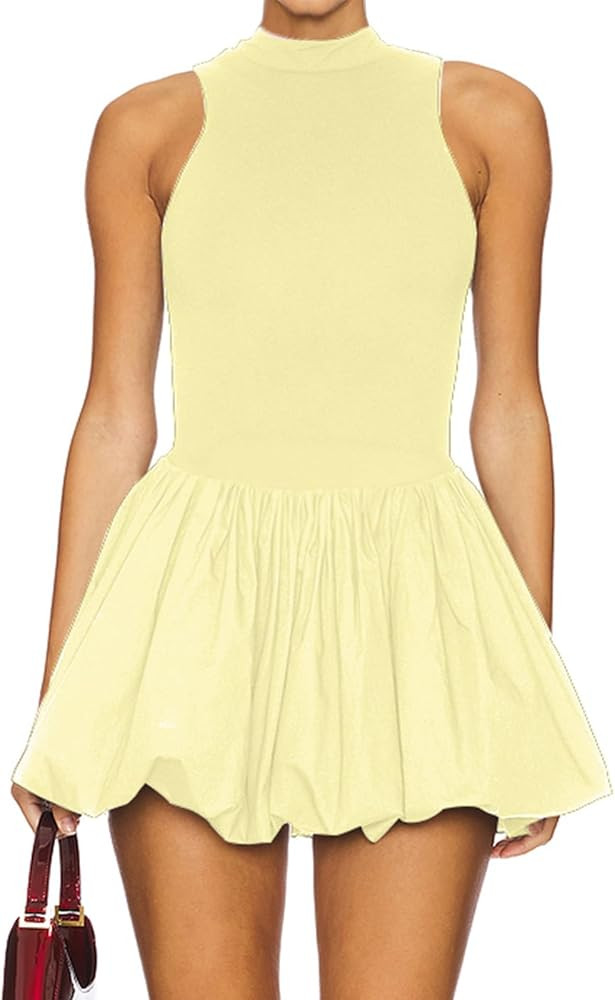 Women's Summer Bubble Mini Dress Sexy Mock Neck Sleeveless Tank Dress Party Club Bodycon Short Dr... | Amazon (US)