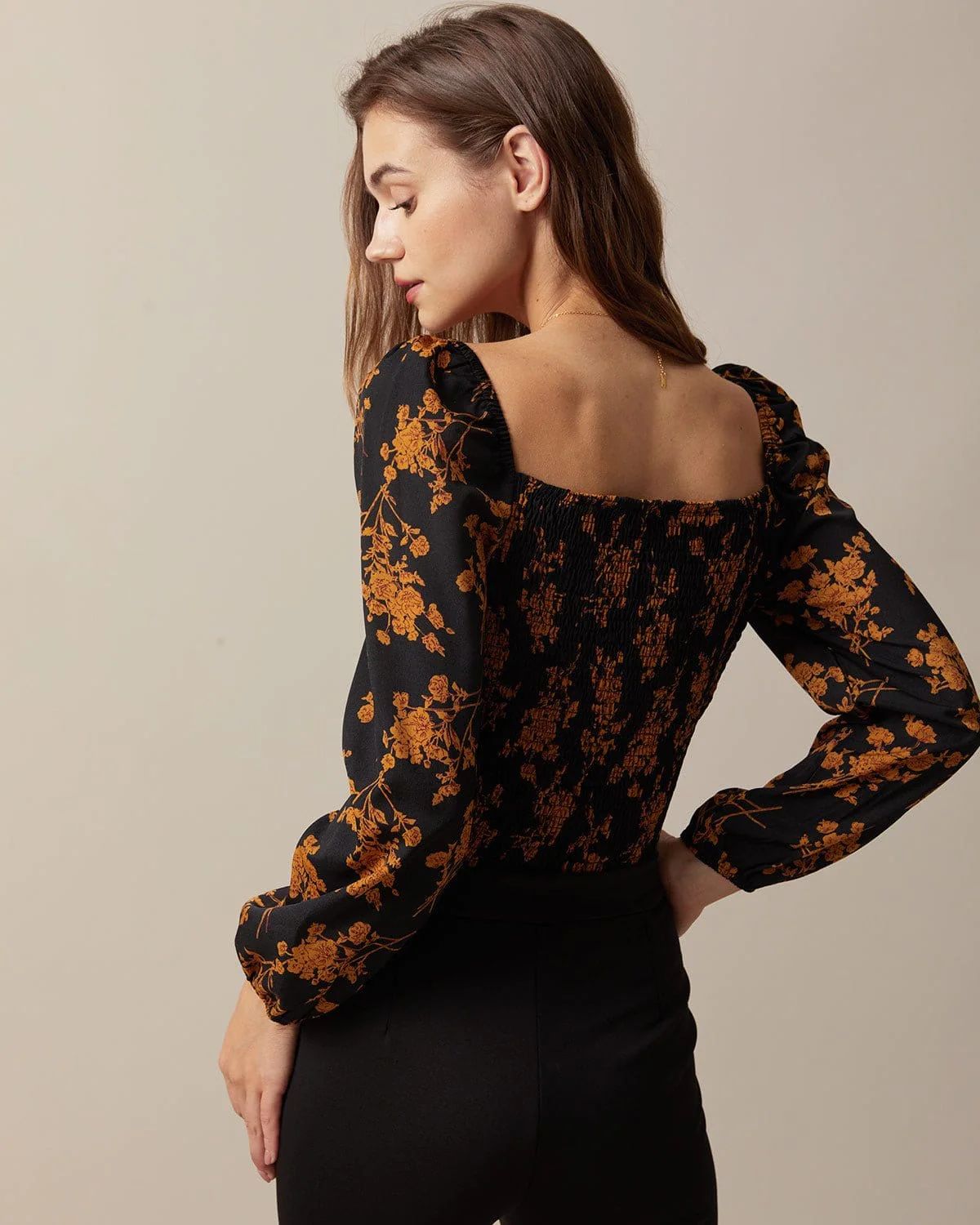 The Black Sweetheart Neck Floral Puff Sleeve Blouse & Reviews - Black - Tops | RIHOAS | rihoas.com