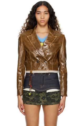 Andersson Bell - Brown Uliana Faux-Leather Blazer | SSENSE