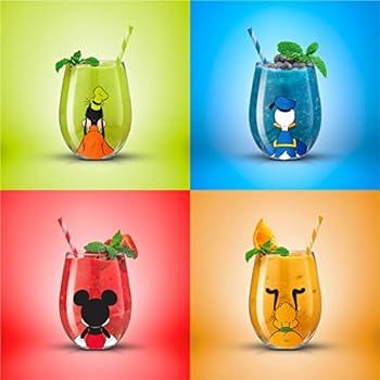JoyJolt Disney Mickey Mouse Squad Collection Tumblers. 15oz Stemless Wine Glasses Set of 4 Stemle... | Amazon (US)