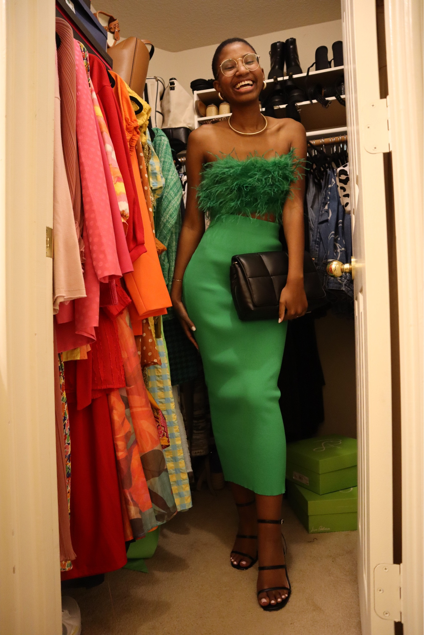 green monochromatic feather top & midi skirt that doubles in appearance like a dress !!! 

#LTKHoliday #LTKshoecrush