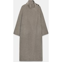 Zara - Zw Collection Long Wool Blend Coat - Grey Marl - Xs - Woman | Zara UK