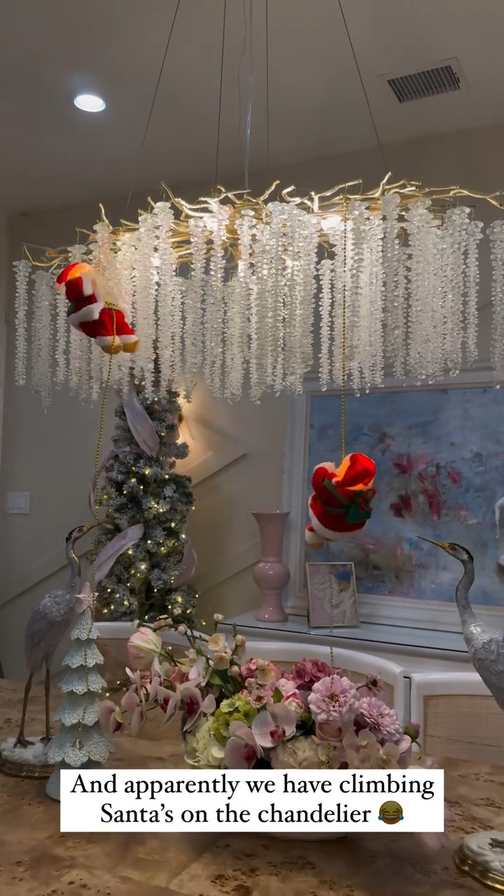 Our chandelier not only adds a touch of elegance, but now it’s even more fun with Santa climbing his way up! 😂 This playful holiday touch really brings the space to life. 💕🎅🏼🎄

#LTKWatchNow #LTKHome #LTKSeasonal