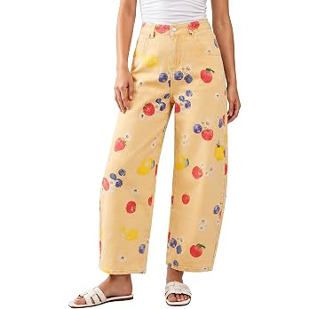 luvamia Barrel Jeans for Women Floral Printed High Rise Denim Pants Colored | Amazon (US)