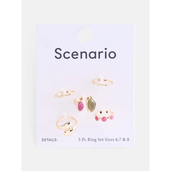 Scenario Women’s Multi Stone Gold Tone Rings, 5-Piece Set | Walmart (US)