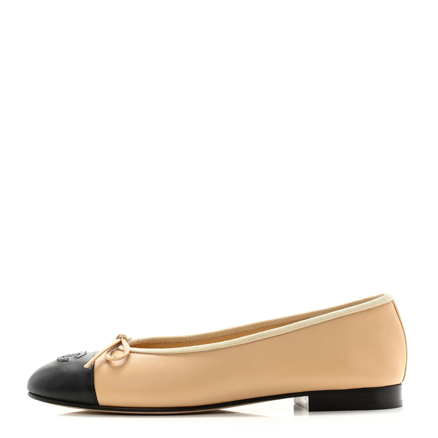 Lambskin Cap Toe CC Ballerina Flats 38 Beige Black | FASHIONPHILE (US)