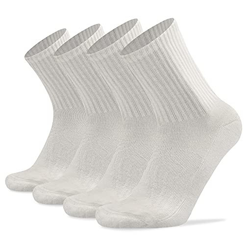 Socks Daze Warm White Wool Hiking Socks for Women Men, Ladies Compression-Fit Non Blister Seamless Toe Merino Wool Heavy Half Cushion Elastic Socks, Medium, 4 Pairs White | Amazon (US)