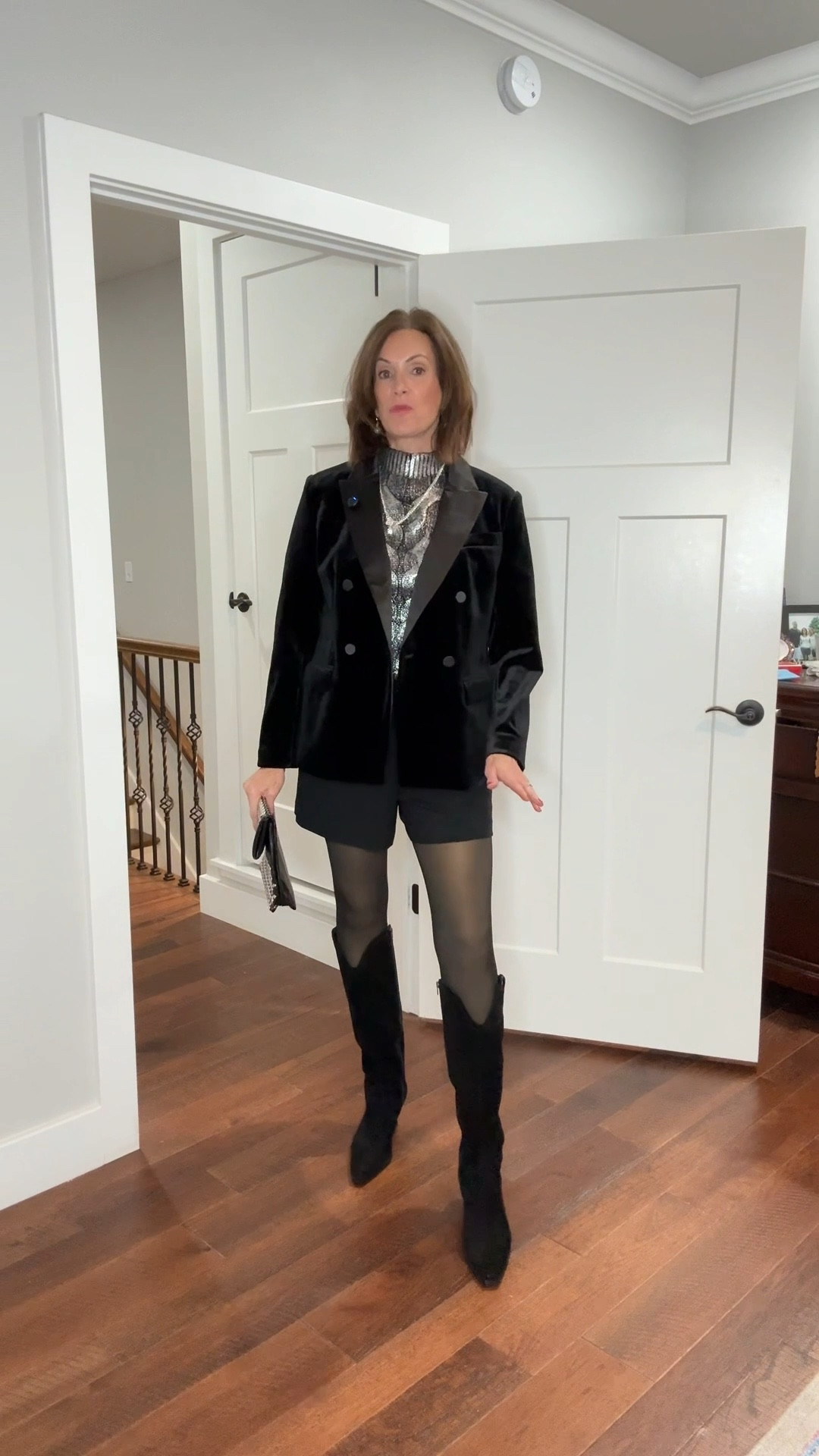 Fleece lined tights

Holiday style 
Tuxedo blazer - L
Tuxedo shorts- 8
Metallic sweater - L
Fleece tights- s/m

Holiday style 

#LTKCyberWeek #LTKHoliday #LTKMidsize