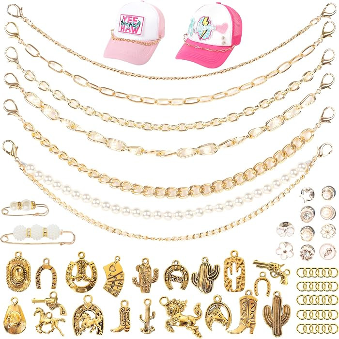 Meneng Cowgirl Hat Accessories Kit: 36PCS Western Trucket Hat Chains Bill Decoration for Women - ... | Amazon (US)