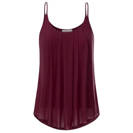 Doublju Women's Crewneck Pleated Front Double Layered Chiffon Cami Tank Top BURGUNDY XS | Walmart (US)