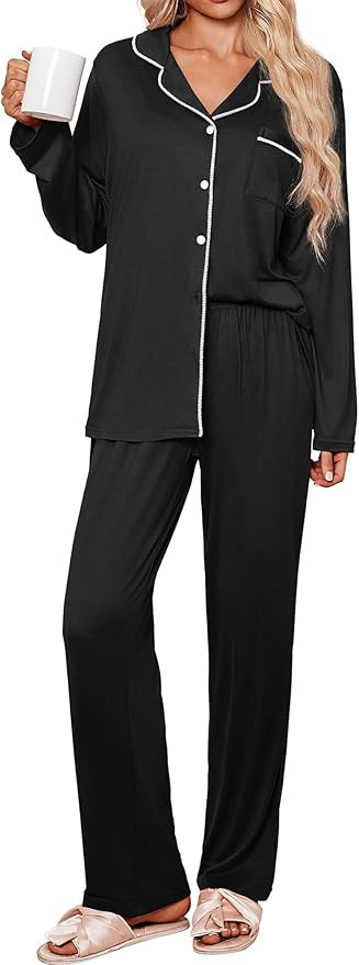 Ekouaer Womens Pajama Sets 2 Piece Long Sleeve Sleepwear Soft Button Down Pjs Lounge Set S-XXL | Amazon (US)