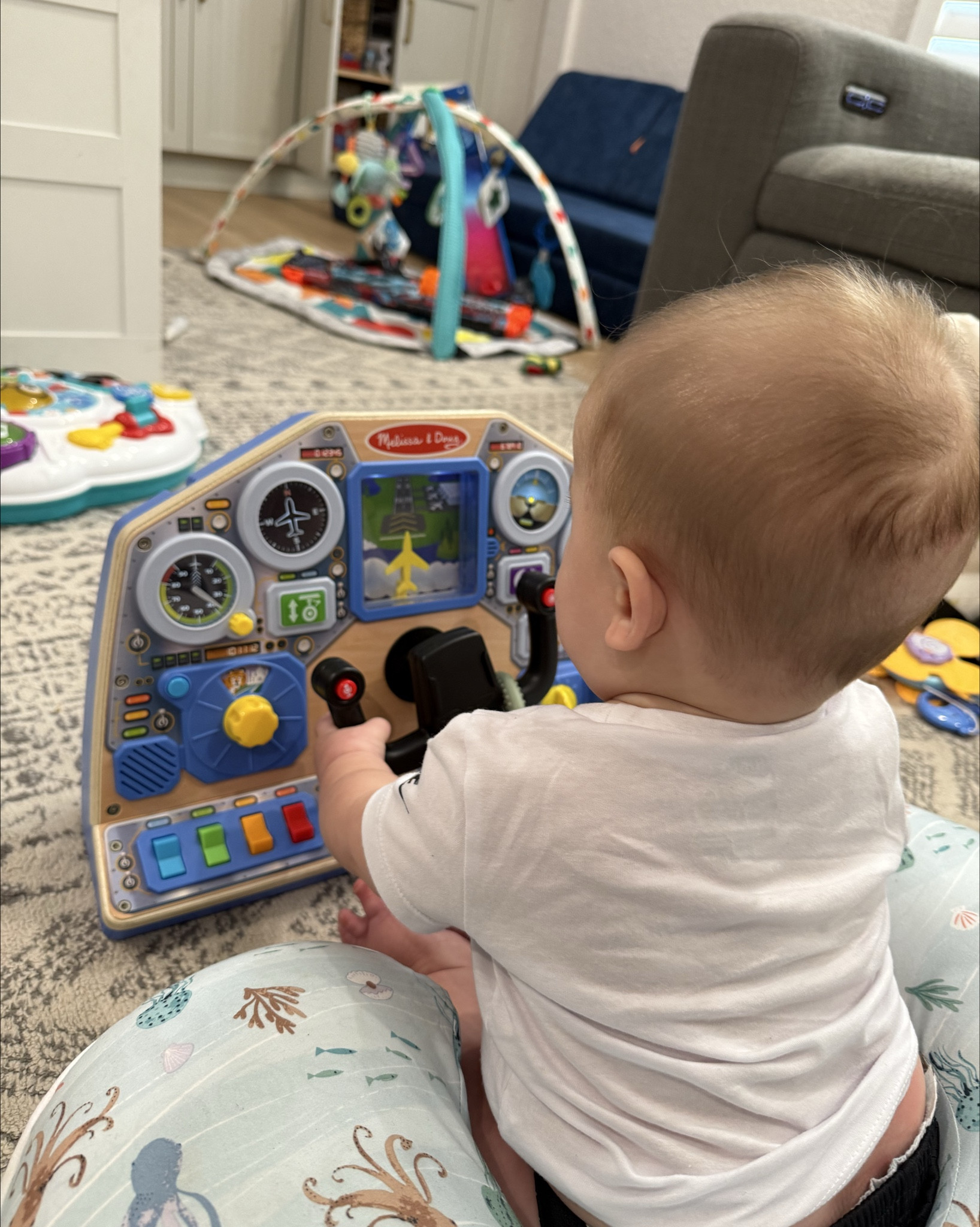 Melissa & Doug toys 
.
Airplane dashboard- perfect for practicing sitting up with little ones to pretending to be a pilot for the older ones
.
Lights up, Makes noises and sounds 
.
Linked other baby toys in picture as well 

#LTKFamily #LTKKids #LTKBaby