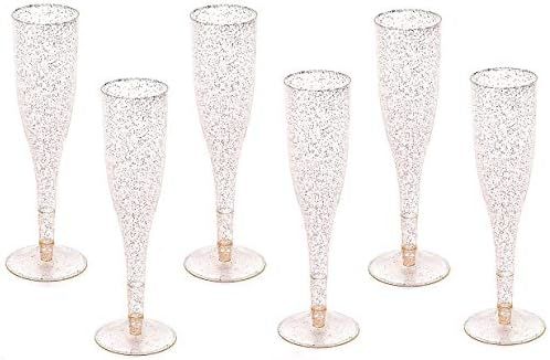 Gold Glitter Plastic Classicware Glass Like Champagne Wedding Parties Toasting Flutes (1 Box = Qu... | Amazon (US)