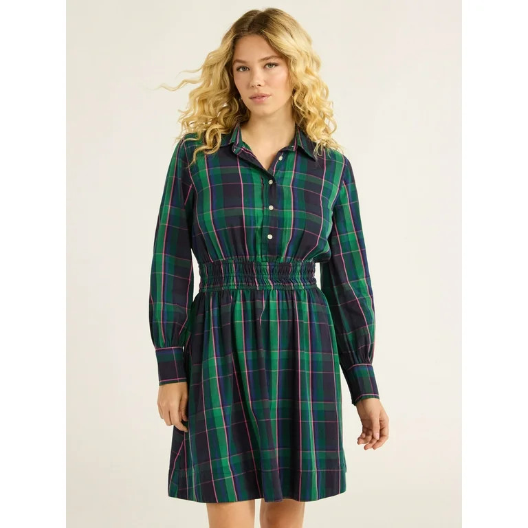 Free Assembly Women's Cotton A Line Dress with Long Sleeves, Sizes XS-XXXL - Walmart.com | Walmart (US)