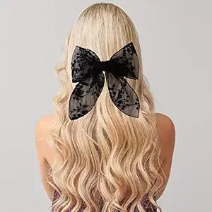 Black Lace Large Hair Bows for Women Girls, New Year Hair Clip Decor, Duckbill Clip Hair Accessor... | Amazon (US)