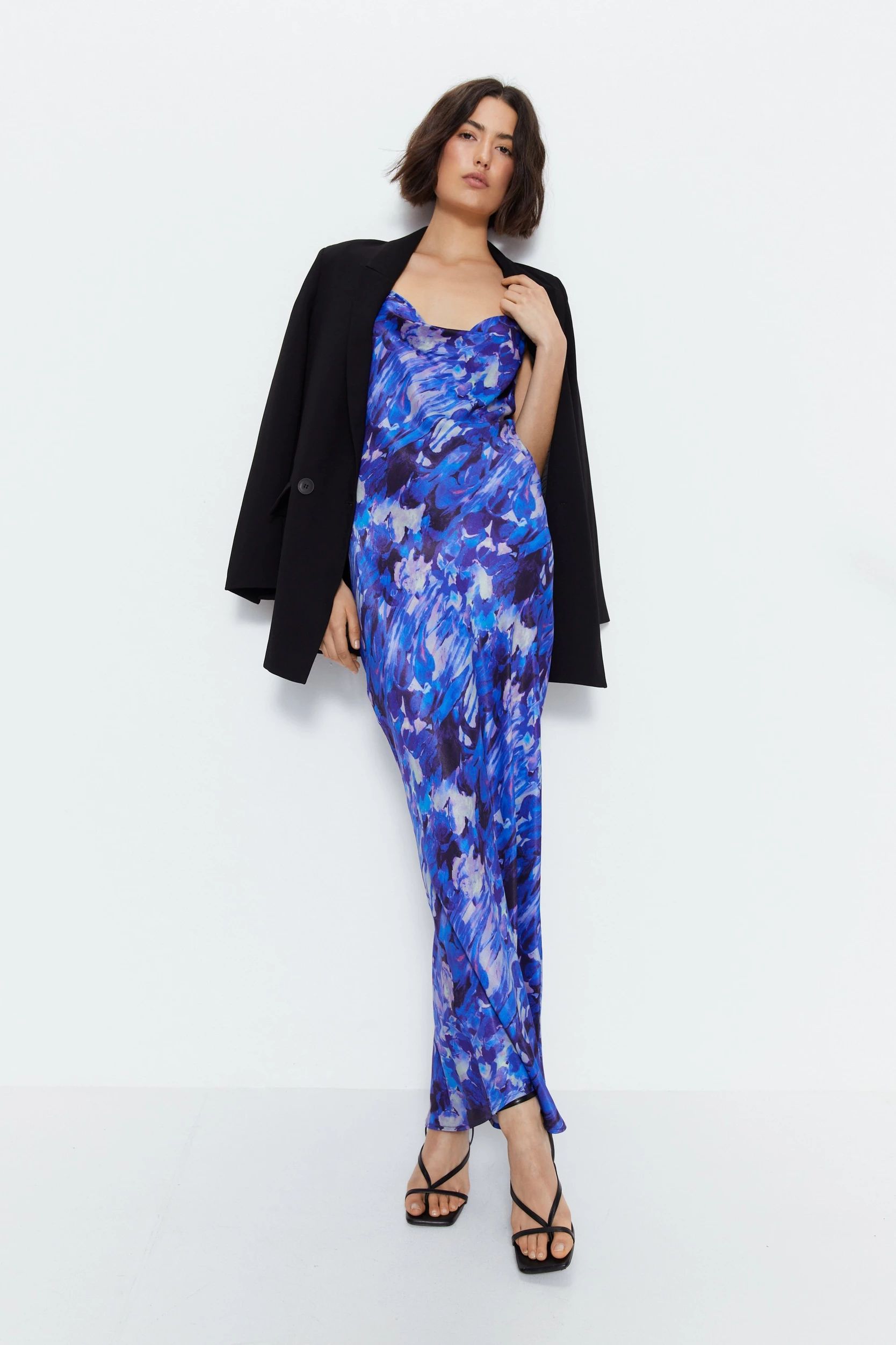 Blurred Abstract Print Cowl Slip Dress | Warehouse UK & IE